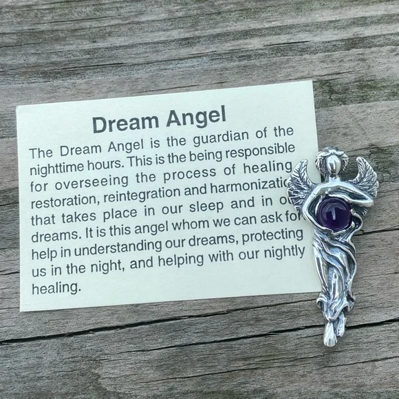 Dream Angel Pendant solid .925 Sterling Silver w/ genuine Amethyst made in USA - Picture 2 of 12